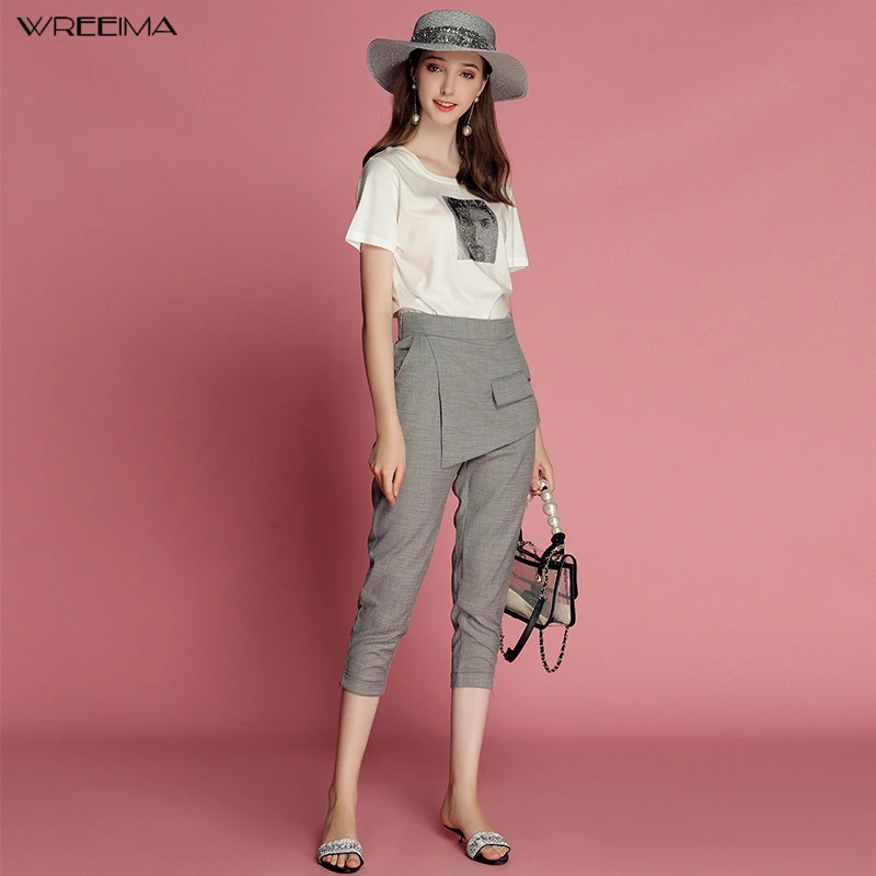 wreeima Set Summer White Diamond T Shirt Round neck Tops +gray Tapered Pants Calf-Length Pants High-waist Casual Tracksuit
wreeima Set Summer White Diamond T Shirt Round neck Tops +gray Tapered Pants Calf-Length Pants High-waist Casual Tracksuit