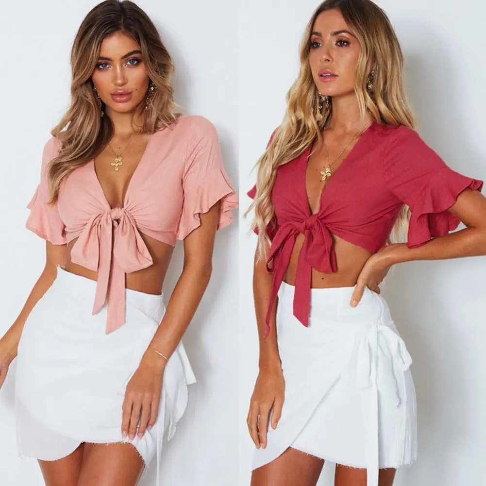 Fashion Women Hot Summer Holiday Vacation Beach Style Deep V Neck Sexy Casual Crop Tops Vest Blouse Short Sleeve Pretty Clothes
Fashion Women Hot Summer Holiday Vacation Beach Style Deep V Neck Sexy Casual Crop Tops Vest Blouse Short Sleeve Pretty Clothes