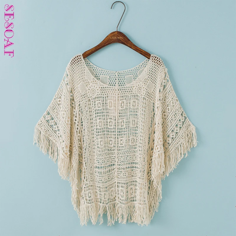 SESOAF Korean Fashion Clothing Women Beige Lady Fashion Tops Hollow Out Batwing Sleeve Tassel Casual Blouses
SESOAF Korean Fashion Clothing Women Beige Lady Fashion Tops Hollow Out Batwing Sleeve Tassel Casual Blouses