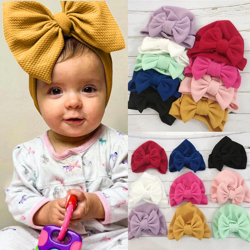 

0-6 Month Baby Cute Unisex Hat Solid Elastic Big Bow Design Hat bangtan boys аксессуары opaska dla dziewczynki opaski dla niemow