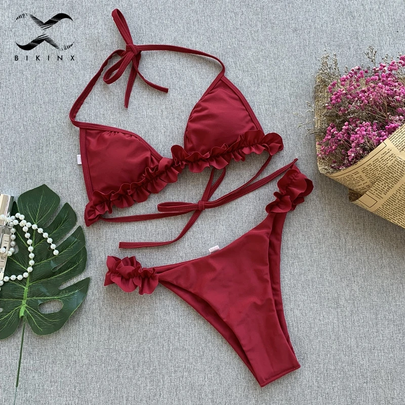 Bikinx оборками экстремальное бикини микро-струнный купальник 2019 Холтер пуш-ап для