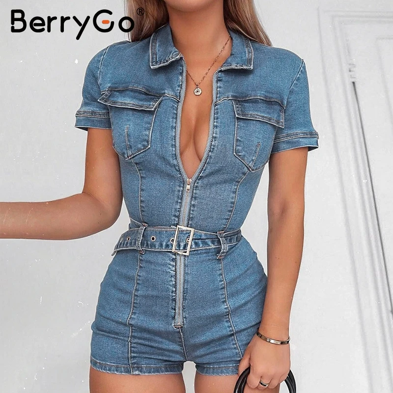 BerryGo Denim jumpsuit belt women playsuit Zipper pockets summer jumpsuit romper Casual jeans Female fashion party club overalls
BerryGo Denim jumpsuit belt women playsuit Zipper pockets summer jumpsuit romper Casual jeans Female fashion party club overalls
