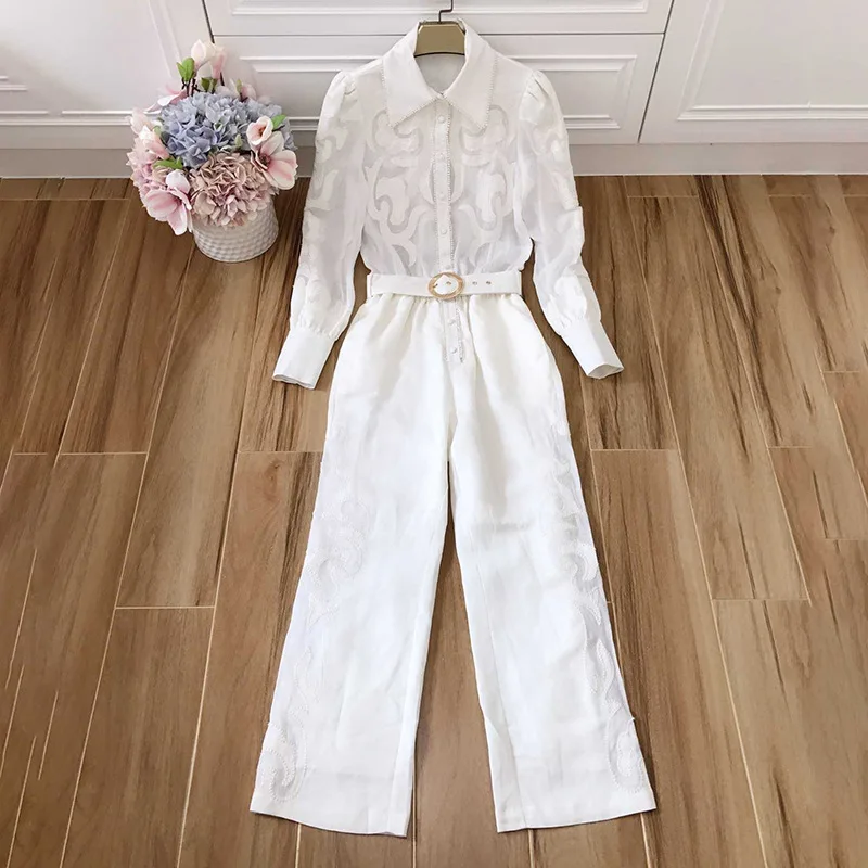2019 Spring Fashion High Street Runway Design Solid Embroidery Lace Patchwork Lapel Full Sashes Buttons Noble Women Jumpsuits
2019 Spring Fashion High Street Runway Design Solid Embroidery Lace Patchwork Lapel Full Sashes Buttons Noble Women Jumpsuits