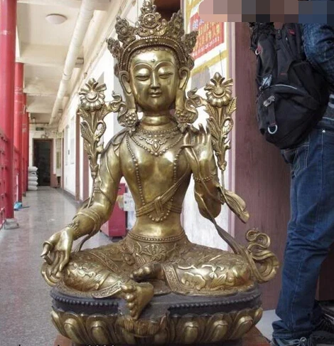 

bi003390 24 Tibet Buddhism Temple Copper Bronze Green Tara GuanYin Kwan-Yin Buddha Statue