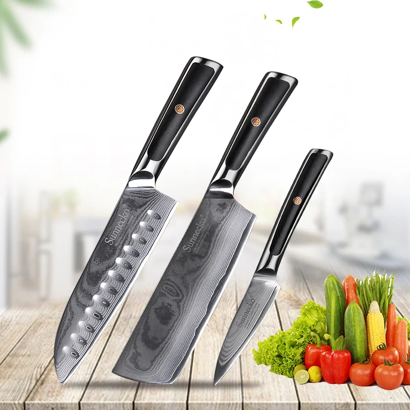 Набор кухонных ножей SUNNECKO из 3 предметов нож для очистки овощей Santoku дамасский