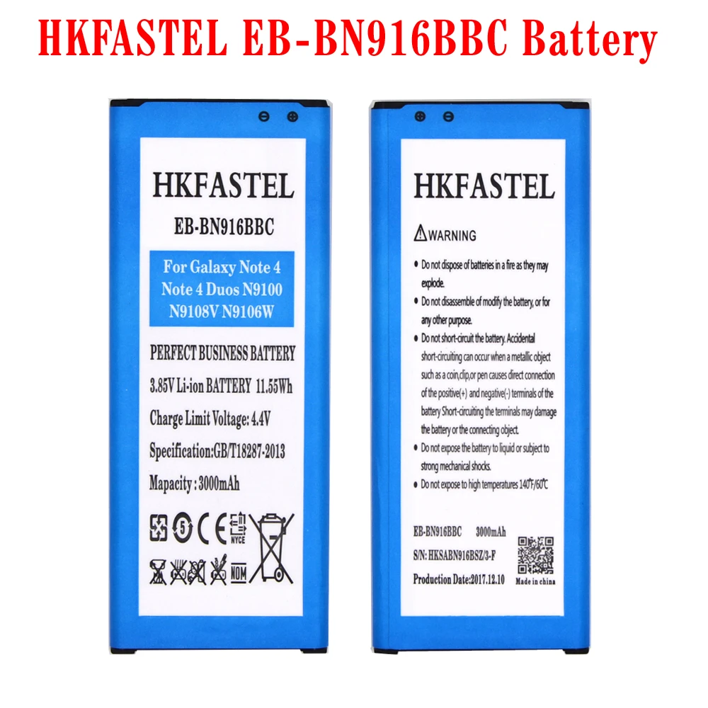 HKFASTEL EB-BN916BBC original mobile battery For Samsung Galaxy Note 4 Duos SM-N9100 N9100 N9108v N9106w Batteries 3000mAh
HKFASTEL EB-BN916BBC original mobile battery For Samsung Galaxy Note 4 Duos SM-N9100 N9100 N9108v N9106w Batteries 3000mAh