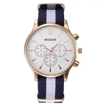 MIGEER Luxury Black White Strap Quartz Watch Casual Males