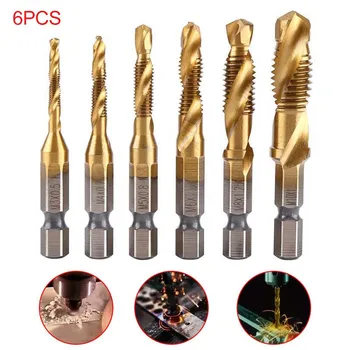 6pcs/set Metric Thread Screw Taps M3-M10 HSS Drill and Tap Bits 1/4" Shank Titanium Coated Thread Taps Machine Tools Set AA 
6pcs/set Metric Thread Screw Taps M3-M10 HSS Drill and Tap Bits 1/4" Shank Titanium Coated Thread Taps Machine Tools Set AA