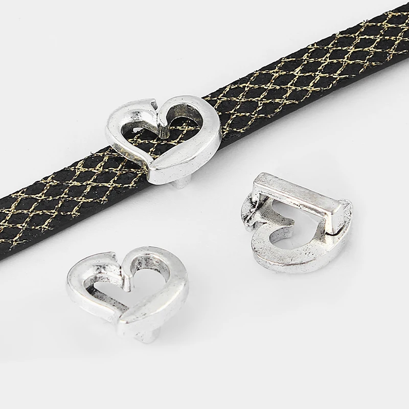 10pcs Hollow Heart Slider Spacer For Flat Leather Cord Bracelet Necklace Making DIY Fashion Jewelry Findings | Украшения и