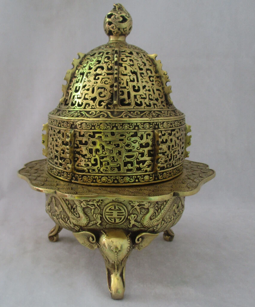 collectible chinese brass carved dragon incense burner with 3 elephants feet Big Metal Censer
collectible chinese brass carved dragon incense burner with 3 elephants feet Big Metal Censer