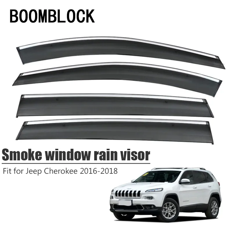 High Quality 4pcs Smoke Window Rain Visor For Jeep Cherokee 2018 2017 2016 Styling ABS Vent Sun Deflectors Guard Car Accessories |