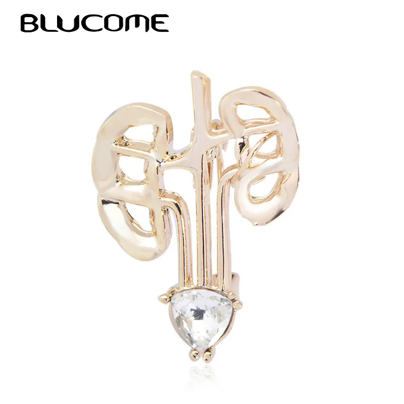 

Blucome Crystal Double Lung Organ Shape Brooches Corsage Gold Color Doctor Collar Clip White Gown Clothe Decoration Brooch Badge