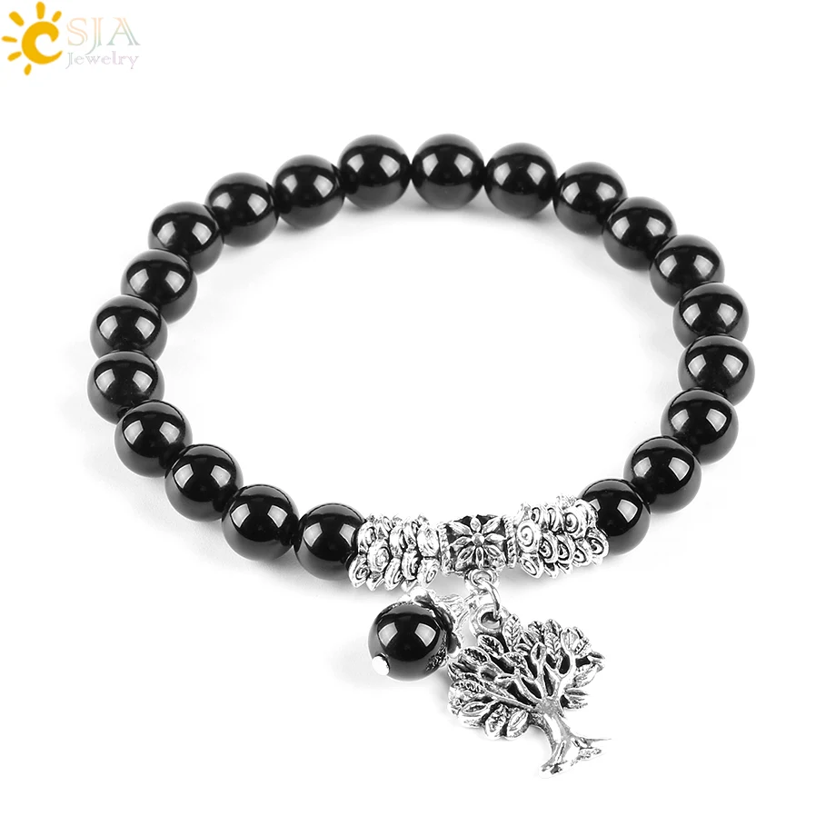 CSJA Healing Natural Black Onyx Beaded Stretch Bracelets for Men Mala Yoga Beads Antique Silver Tree of Life Charm Jewelry E744
CSJA Healing Natural Black Onyx Beaded Stretch Bracelets for Men Mala Yoga Beads Antique Silver Tree of Life Charm Jewelry E744