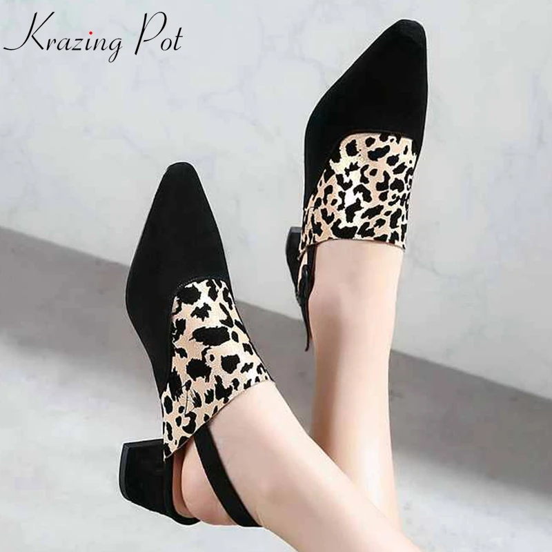 Krazing Pot sheep suede med heels mixed color leopard patter buckle straps square toe brand British style slingback pumps L2f3
Krazing Pot sheep suede med heels mixed color leopard patter buckle straps square toe brand British style slingback pumps L2f3
