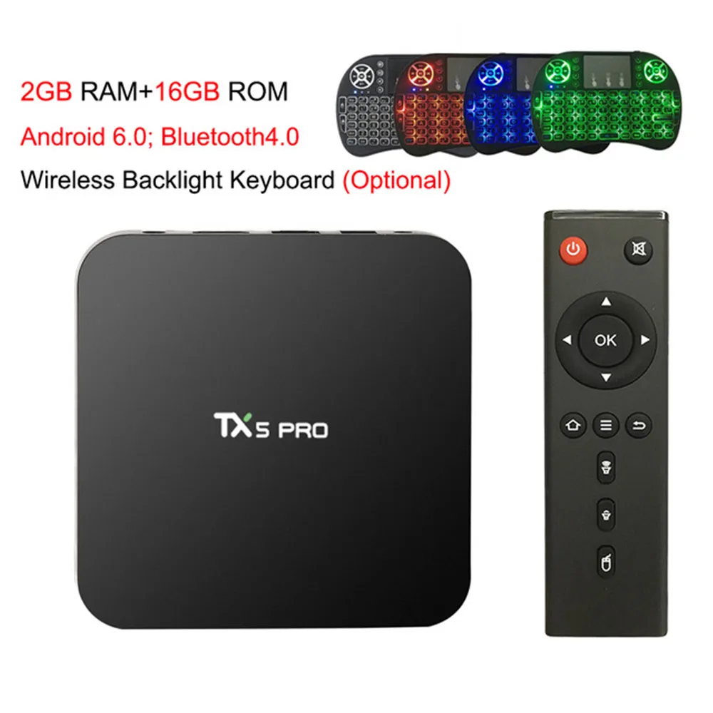 

TX5 Pro TV Box Bluetooth 4.0 2GB 16GB H.265 Quad Core Amlogic S905X Android 6.0 2.4G 5.8G WIFI Smart Set Top Box PK X96 TX3 mini