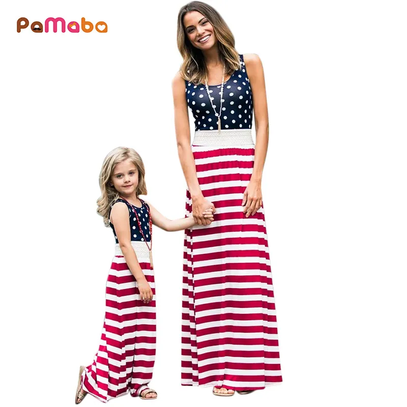 PaMaBa/Патриотическое платье Мама и я на 4 июля длинное с американским флагом цвет