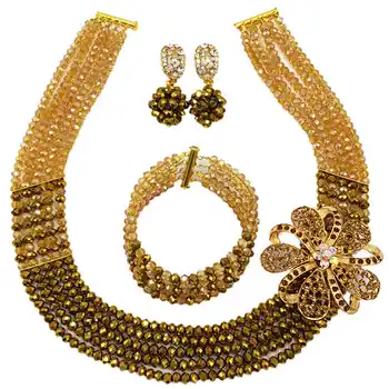 Golden Brown Gold AB Nigerian Wedding African Beads Jewelry Sets Crystal Beaded Women Costume Necklace 5C-SXJB009
Golden Brown Gold AB Nigerian Wedding African Beads Jewelry Sets Crystal Beaded Women Costume Necklace 5C-SXJB009