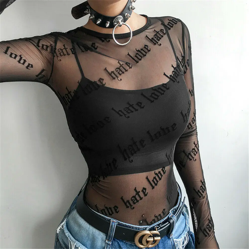 Women Lace Mesh Sheer T-Shirts See-Through Black Perspective See Through O Neck Long Sleeve Slim T Shirt Tops
Women Lace Mesh Sheer T-Shirts See-Through Black Perspective See Through O Neck Long Sleeve Slim T Shirt Tops