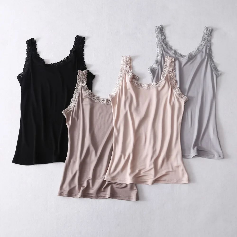 Solid Color Pure Silk Tanks Women Lace Patchwork Camis U Neck 100% Soft silk sexy Female Basic OL Vestidos Tops Size M-XXL WQ168
Solid Color Pure Silk Tanks Women Lace Patchwork Camis U Neck 100% Soft silk sexy Female Basic OL Vestidos Tops Size M-XXL WQ168