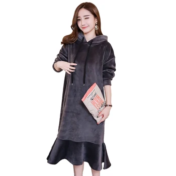 Fishtail Dress Women Autumn Winter Thicken Hooded Silver fox velvet Maternity dresses Plus size Long sleeve Loose Dresses N340
Fishtail Dress Women Autumn Winter Thicken Hooded Silver fox velvet Maternity dresses Plus size Long sleeve Loose Dresses N340