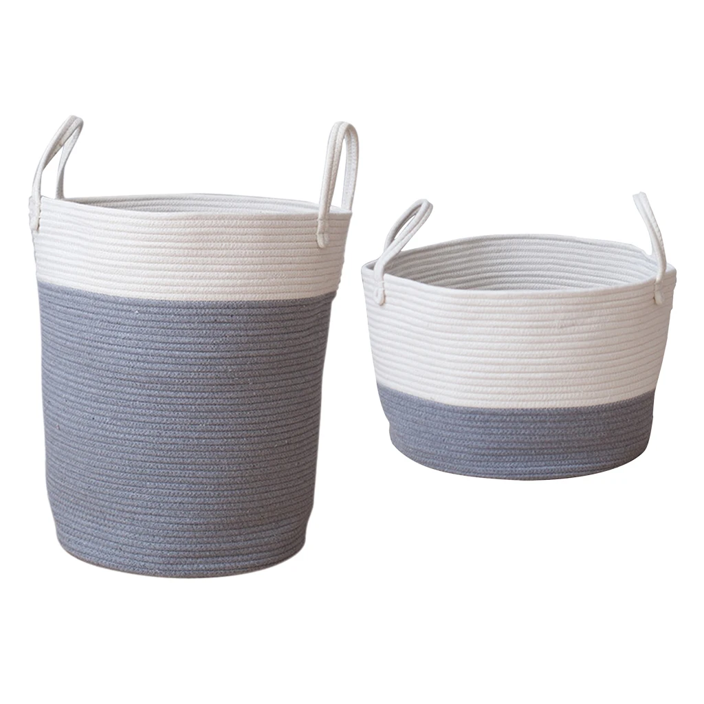 2x Cotton Weaving Storage Basket Rattan Storage Box For Cosmetics Basket Organizer Sundries Laundry Toys Storage Basket