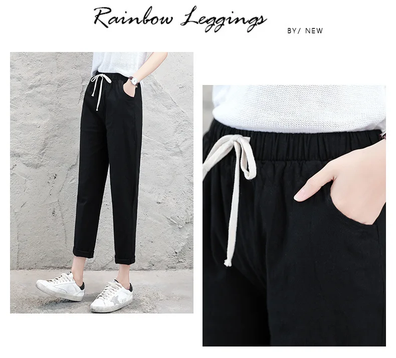 Brand Chic Loose Cotton Linen Pants Women Soft Harem Pants Breathable Slim Ankle Length Pants Korean Leisure Hallen Pants Black Brand Chic Loose Cotton Linen Pants Women Soft Harem Pants Breathable Slim Ankle Length Pants Korean Leisure Hallen Pants Black