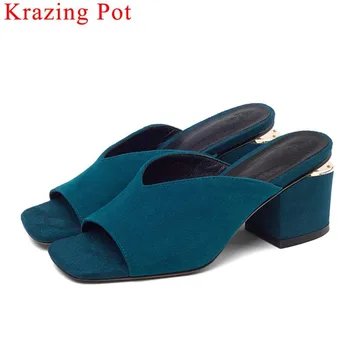 Krazing Pot gentlewomen new kid suede chunky heels slip on women sandals peep square toe mules plus size dinner party shoes L30
Krazing Pot gentlewomen new kid suede chunky heels slip on women sandals peep square toe mules plus size dinner party shoes L30