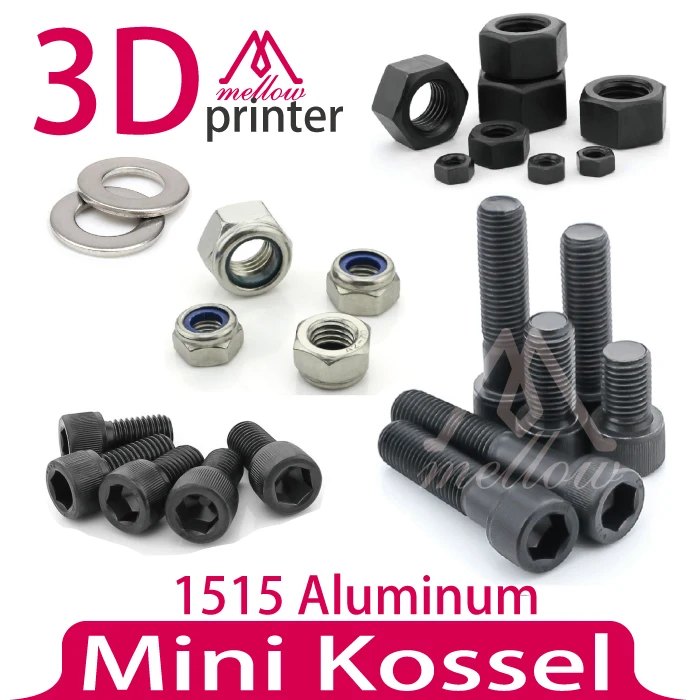 Mini Kossel Delta Robot 3D Printer Fasteners Set Nuts & Bolts Screw Full Kit for 1515 Aluminum Extrusion Frame
Mini Kossel Delta Robot 3D Printer Fasteners Set Nuts & Bolts Screw Full Kit for 1515 Aluminum Extrusion Frame