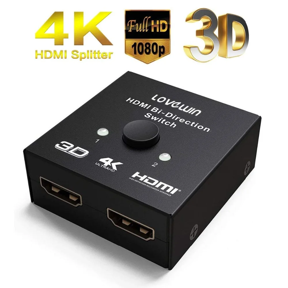 

HDMI Splitter Full HD 1080p 3D 4KX2K Video HDMI Switch Switcher 1X2 2X1 Split 1 in 2 Out Amplifier Dual Display For HDTV