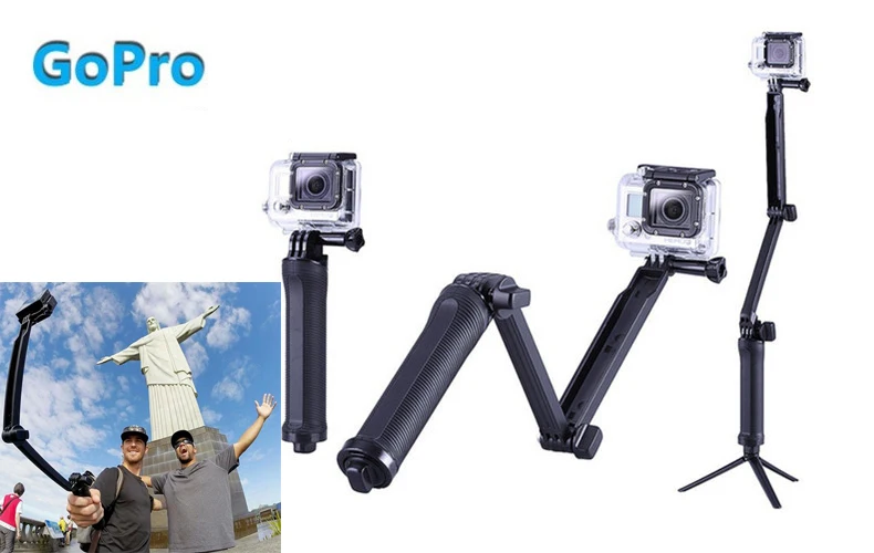 

Gopro Accessories 3-way Grip Arm Tripod Monopod 3way Mount For Go pro Hero 4 3 3+ xiaomi xiaoyi sj4000 5000 6000 sports camera