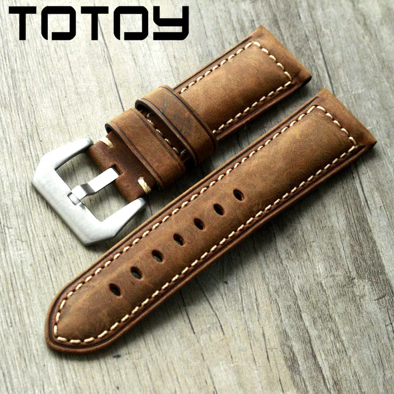 Ремешок для часов TOTOY из кожи Crazy Horse ручной работы 20 мм 22 24 26 мужчин PAM111 грубый