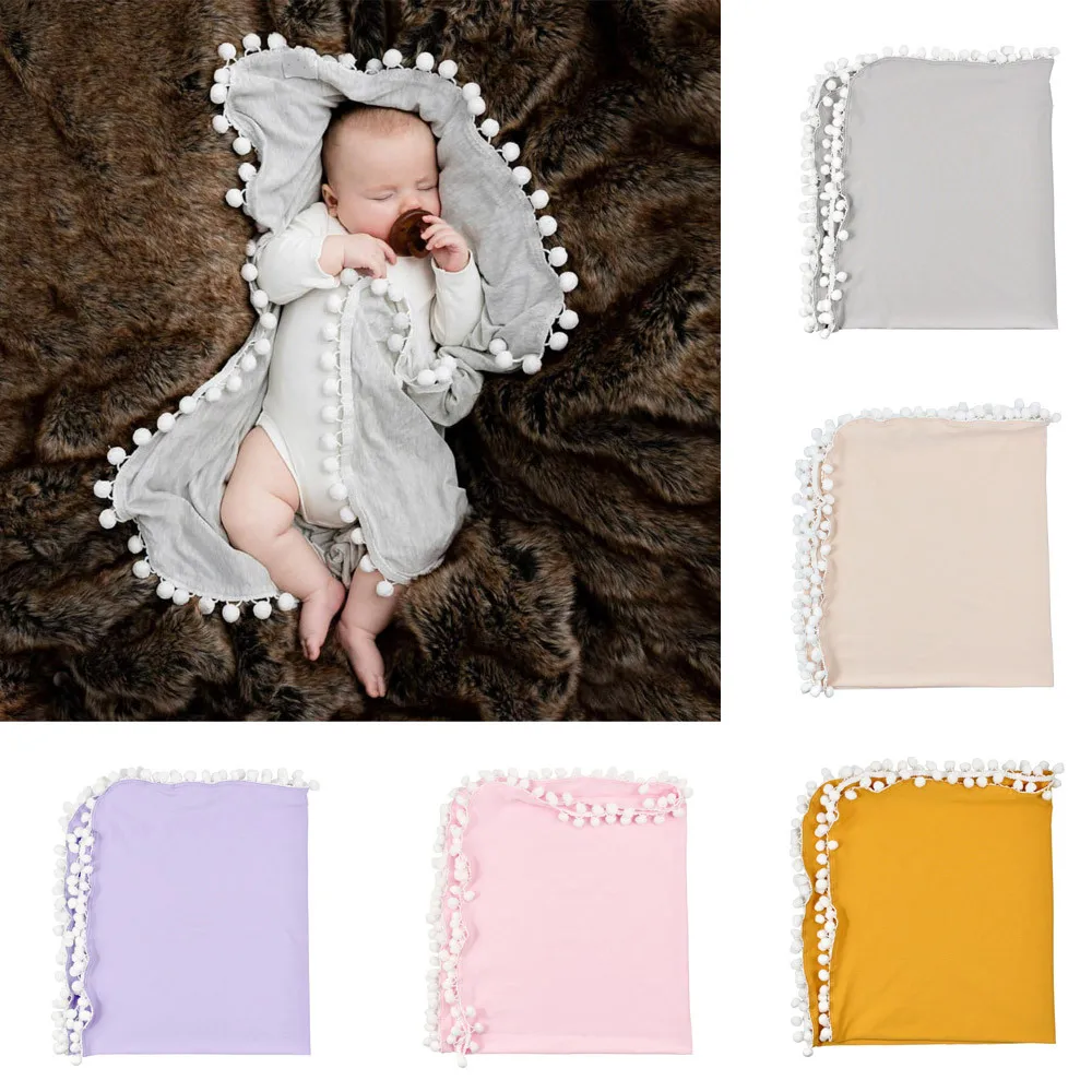 

Fashion Newborn Baby Boys Girls Crib Pom Pom Blanket Sleeping Swaddle Minky Blanket Wrap muslin swaddle photography accessories