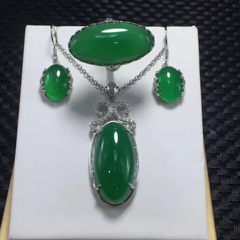 Natural chalcedony 925 sterling silver jewelry green chalcedony necklace earrings ring three-piece lock pendant female authentic
Natural chalcedony 925 sterling silver jewelry green chalcedony necklace earrings ring three-piece lock pendant female authentic