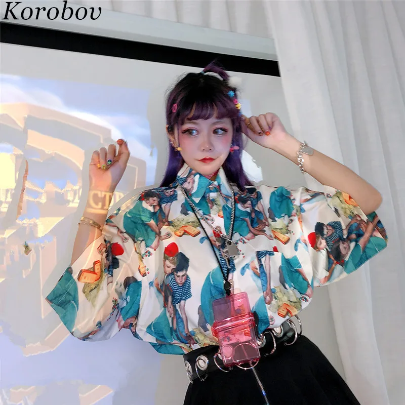 Korobov Vintage Cartoon Print Women Blouse Loose Casual Short Sleeve Summer Shirts Turn-down Collar Shirt Feminina 77265
Korobov Vintage Cartoon Print Women Blouse Loose Casual Short Sleeve Summer Shirts Turn-down Collar Shirt Feminina 77265
