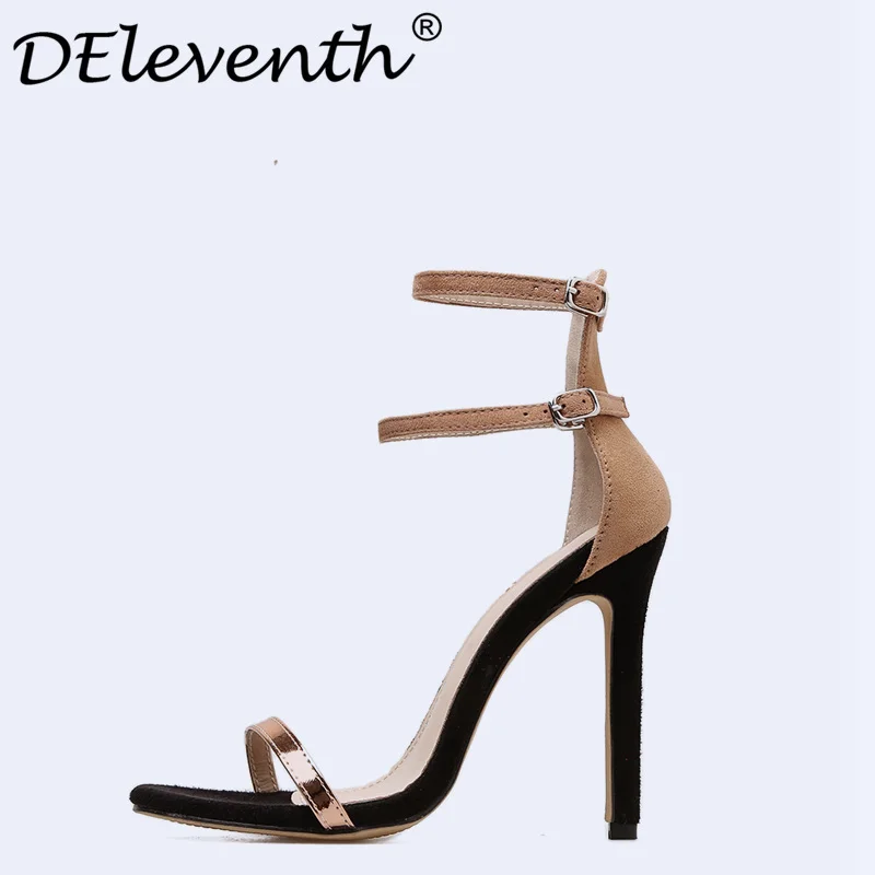 Summer Shoes Women Sandals Thin Hgh Heels Leather Sexy Apricot Ankle Strappy Sandals Female Sexy High Heels Sandals Stiletto 8.5
