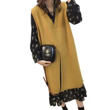 Plus Size Loose Sleeveless Sweater For Women Yellow Jumper Korean V-Neck Long Women's Vest Spring Basic Female Knitted Dress
Plus Size Loose Sleeveless Sweater For Women Yellow Jumper Korean V-Neck Long Women's Vest Spring Basic Female Knitted Dress