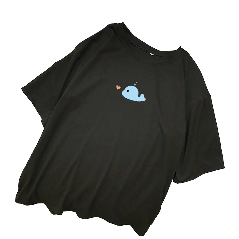 Dolphin Tshirt New Korean Clothes Women Summer Short Sleeve Tops Casual Kawaii Cartoon Print Tee Shirt Femme Harajuku Streetwear (2)