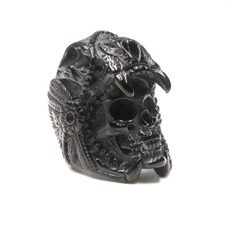 Cool Mens Boys 316L Stainless Steel Biker Rings Vintage Indian Jaguar Warrior Skull Punk Jewelry Gift for Him (2)