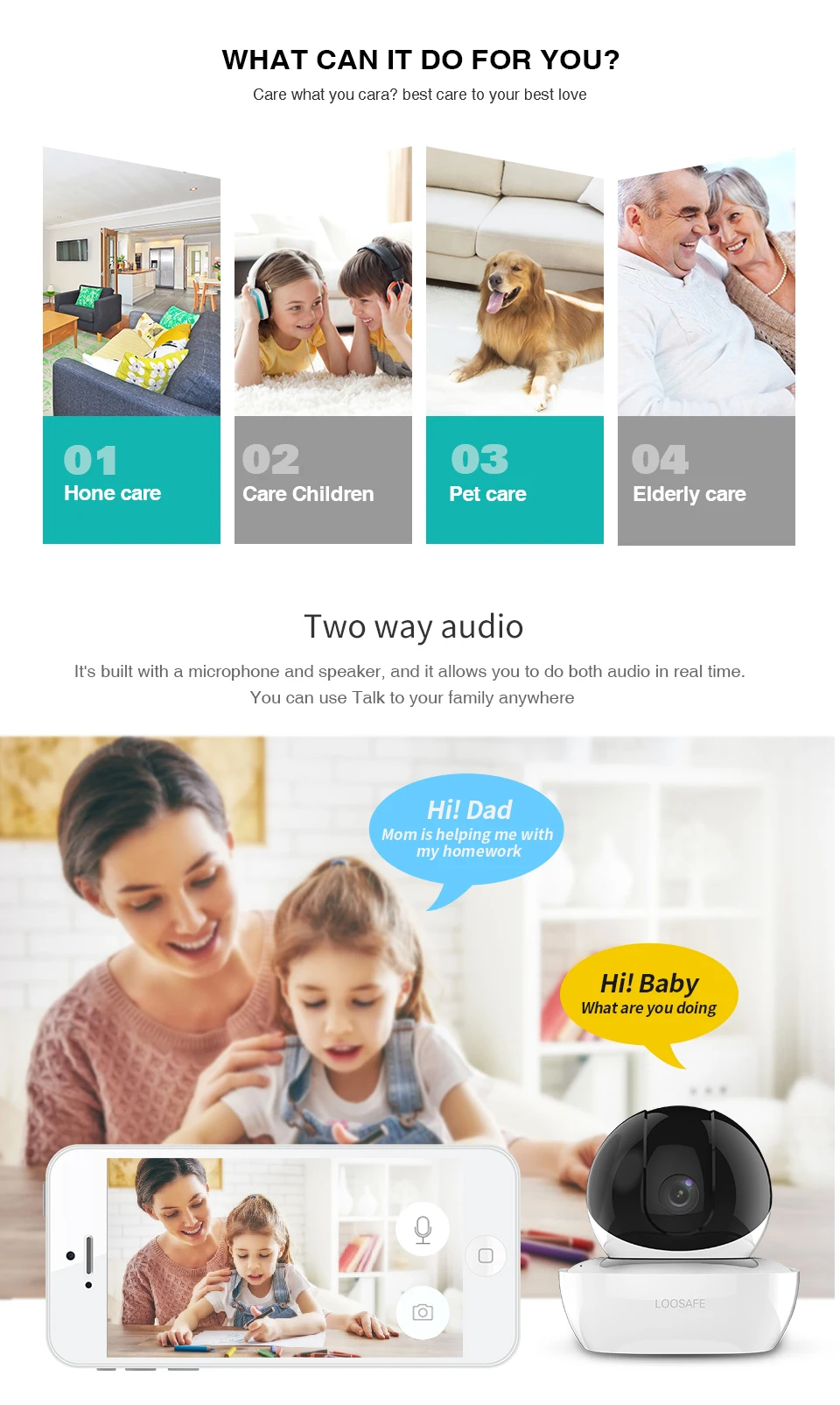 LOOSAFE HD Security IP Camera Wi-Fi 1080P Wireless Home Security Surveillance Alarm Night Vision P2P CCTV Camera Baby Monitor