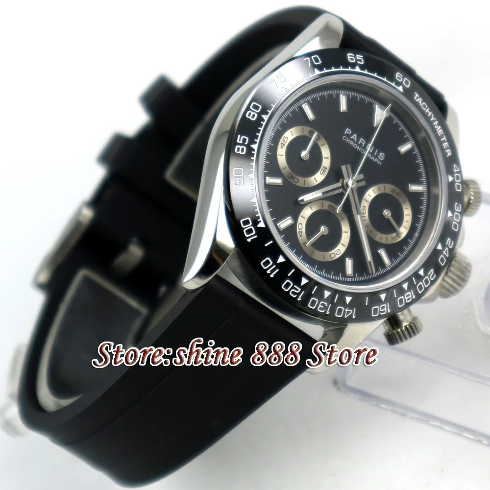 39mm PARNIS black dial sapphire glass cermaic bezel Chronograph quartz mens watch
39mm PARNIS black dial sapphire glass cermaic bezel Chronograph quartz mens watch