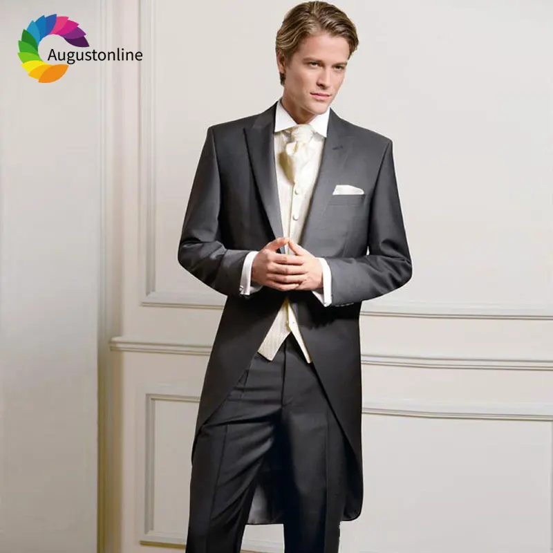 

Tailored Retro Grey Tailcoat Wedding Men Suits Groom Tuxedos 3Piece Long Jacket Men's Classic Suit Costume Homme Terno Masculino