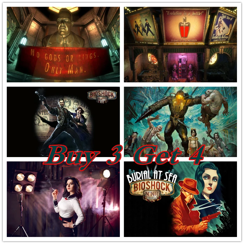 BIOSHOCK настенные плакаты с рисунком из фильма наклейки на стену белым покрытием