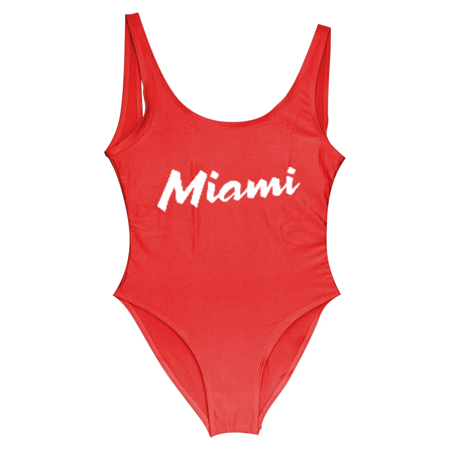 Miami Print Letter Swimsuit Swimwear women One Piece biquini Beachwear bikinis woman badpak swim wear 11 color | Спорт и развлечения