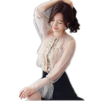 Sexy Chiffon Women Blouses 2019 New Long Flare Sleeve Spring Women Tops Sequined Perspective Blouses Female Mesh Shirts CQ2895
Sexy Chiffon Women Blouses 2019 New Long Flare Sleeve Spring Women Tops Sequined Perspective Blouses Female Mesh Shirts CQ2895