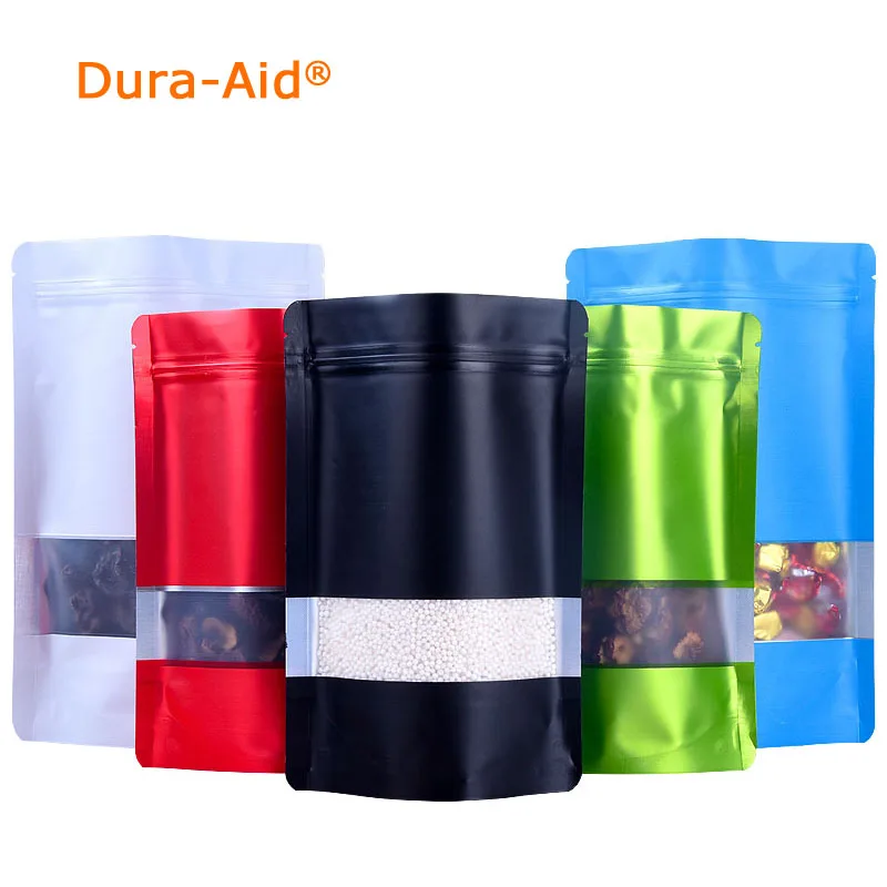 Dura-Aid 100 шт./лот стоит из матового алюминия фольги окно Ziplock мешок Doypack кофе порошок