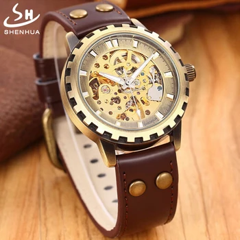 Retro Clock Skeleton Automatic Watch Men Mechanical Self Winding Mens Steampunk Leather Watch Transparent Wristwatch
Retro Clock Skeleton Automatic Watch Men Mechanical Self Winding Mens Steampunk Leather Watch Transparent Wristwatch