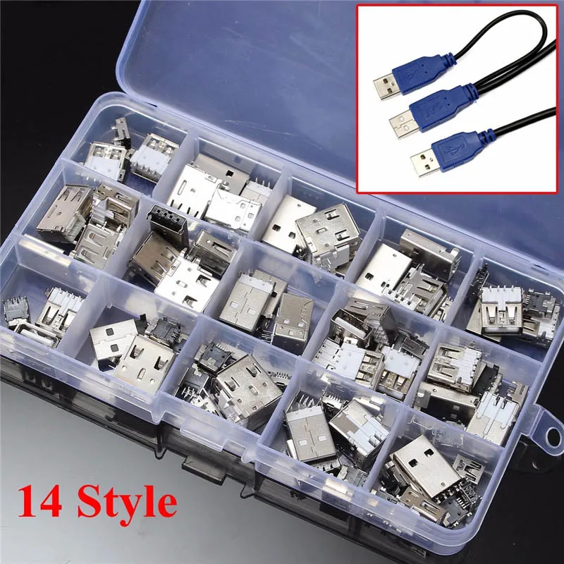 Image 82Pcs 14 Styles USB Male USB Female Mini USB SMD Vertical Socket Connector for DIY Jack Connector Port Charging Data Plug