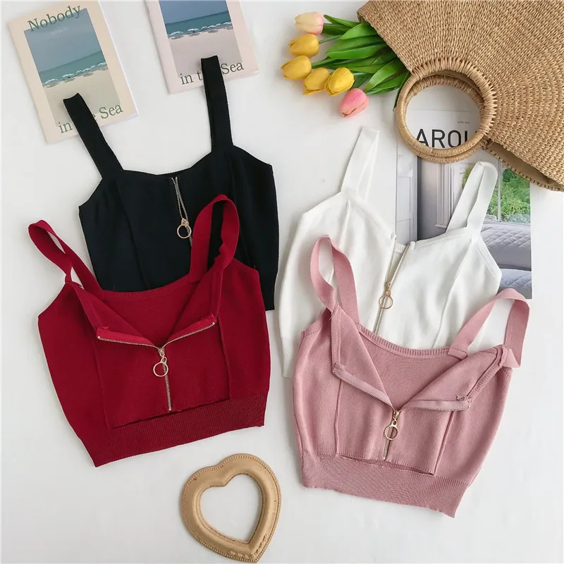 Summer Women Tank Tops Club Sexy V Neck Zipper Crop Top Camisole Ladies Sleeveless Solid Simple Tops Women 2019
Summer Women Tank Tops Club Sexy V Neck Zipper Crop Top Camisole Ladies Sleeveless Solid Simple Tops Women 2019