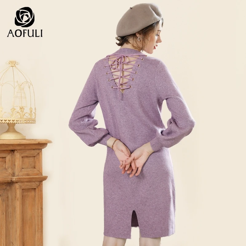 AOFULI Vintage V-shaped back ladies pullover dress lantern sleeve knee-length knitted dress split loose sweater L~ 4XL 5XL A3842
AOFULI Vintage V-shaped back ladies pullover dress lantern sleeve knee-length knitted dress split loose sweater L~ 4XL 5XL A3842