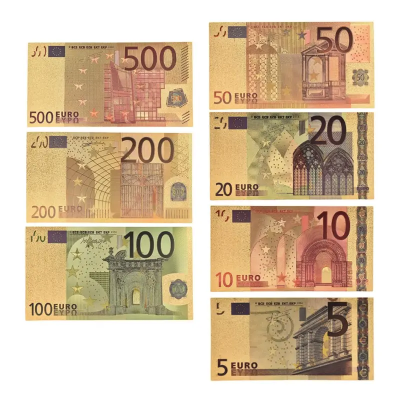7pcs/lot Euro Banknote Sets 5 10 20 50 100 200 500 EUR Gold Banknotes in 24K Gold Fake Paper Money for Collection
7pcs/lot Euro Banknote Sets 5 10 20 50 100 200 500 EUR Gold Banknotes in 24K Gold Fake Paper Money for Collection